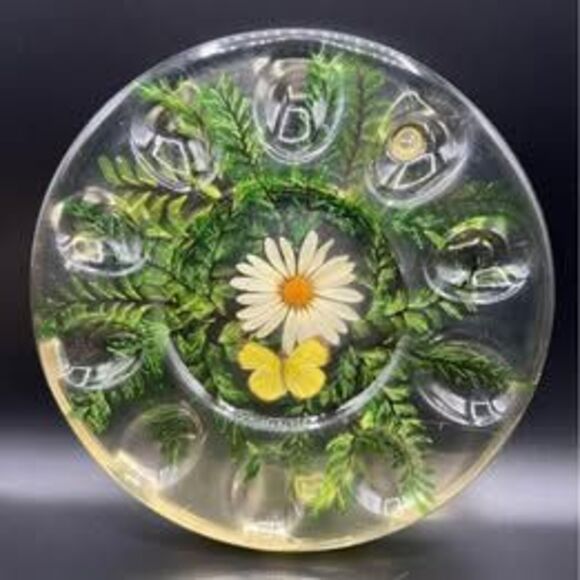 Source Unknown Other - Lucite Deviled Egg Plate Flower Butterfly Lucite Acrylic Mid-Century Modern